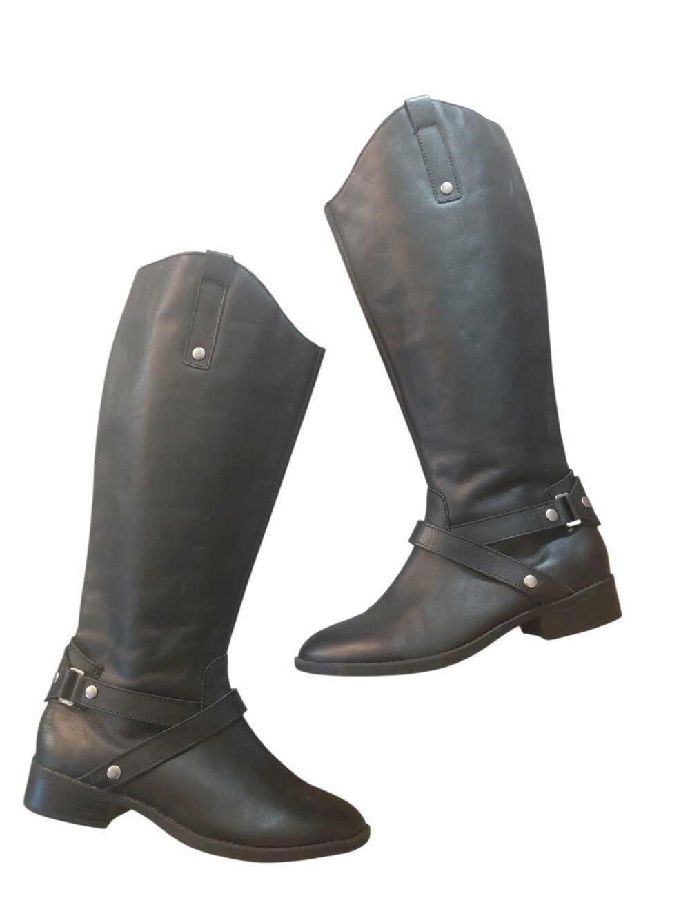 Liz Claiborne Black Knee High Riding Boots Size 8 Tall Black Moto Boots